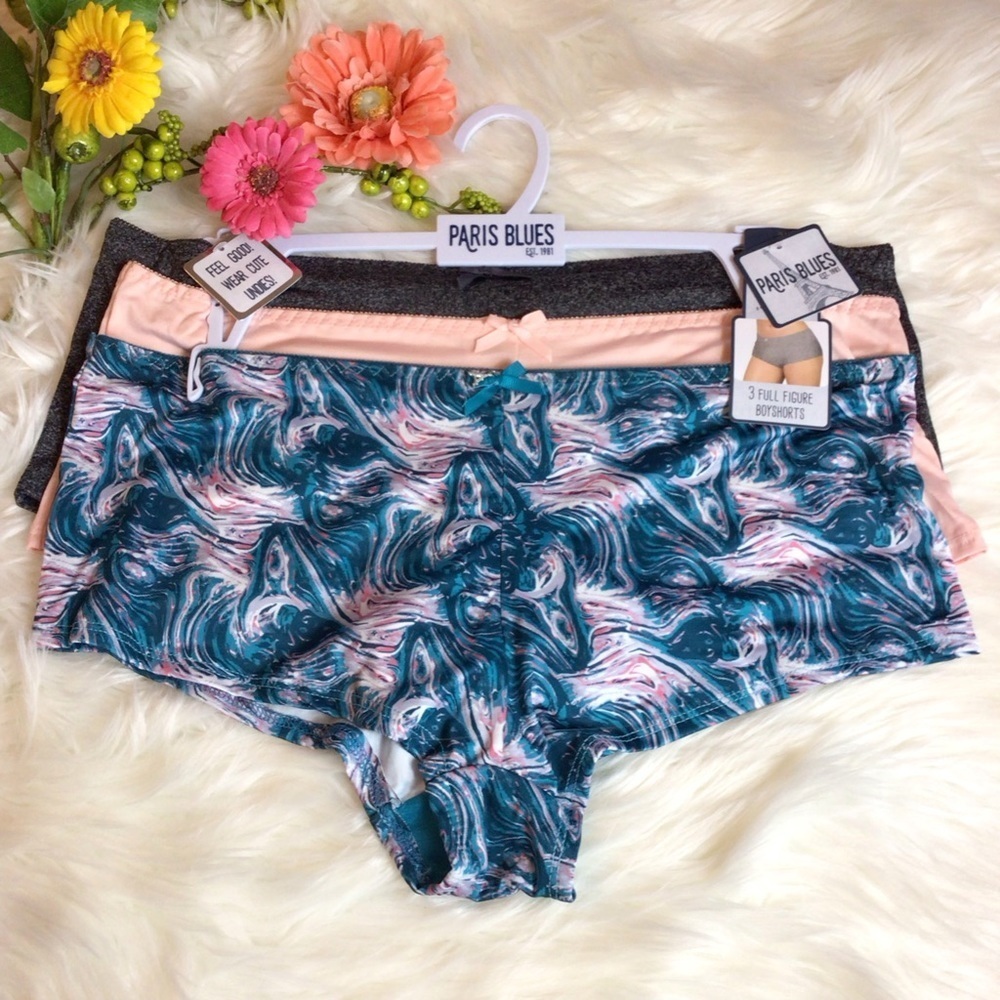 Paris Blues Womens 3 Pack Full Figure Boyshorts Panties Size 2X